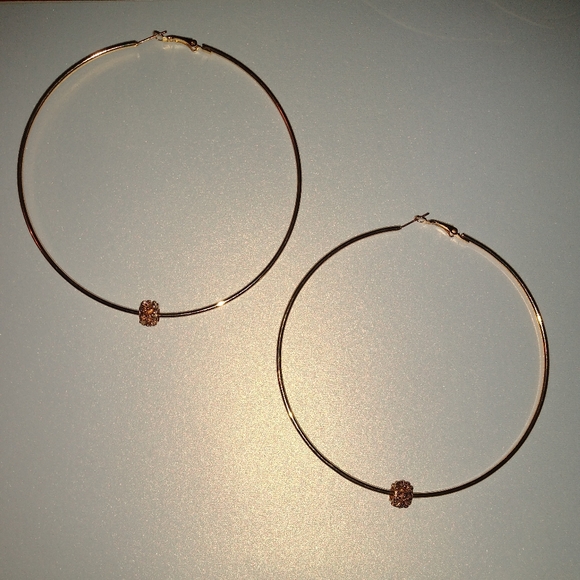 Oversized Floral Bead Hoops Huge Gold Hoop Handmade Earrings XL Minimalist KATTA - Picture 7 of 8